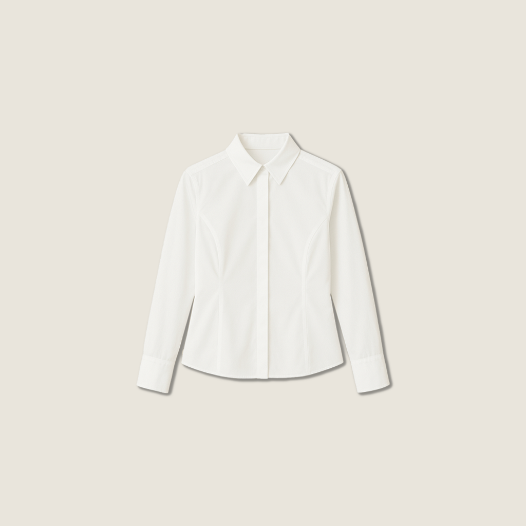 Women's Solid Color Minimalist Turn Down Collar Long Sleeves Shirt A10162
