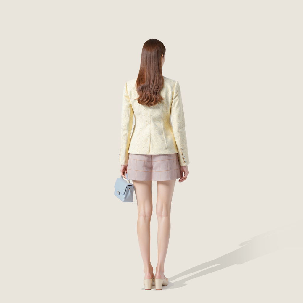 Women's Elegant Chic Tweed Cropped Coat Fashion Outfit A10300