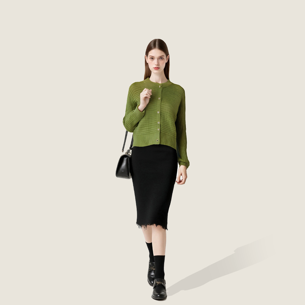 Women's Ribbed Knit Cardigan Button-Front Cropped Sweater A10308