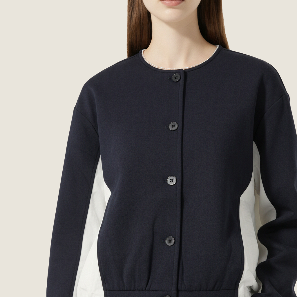 Women's Button-Front Casual Long Sleeve Jacket with White Contrast Panels A10242