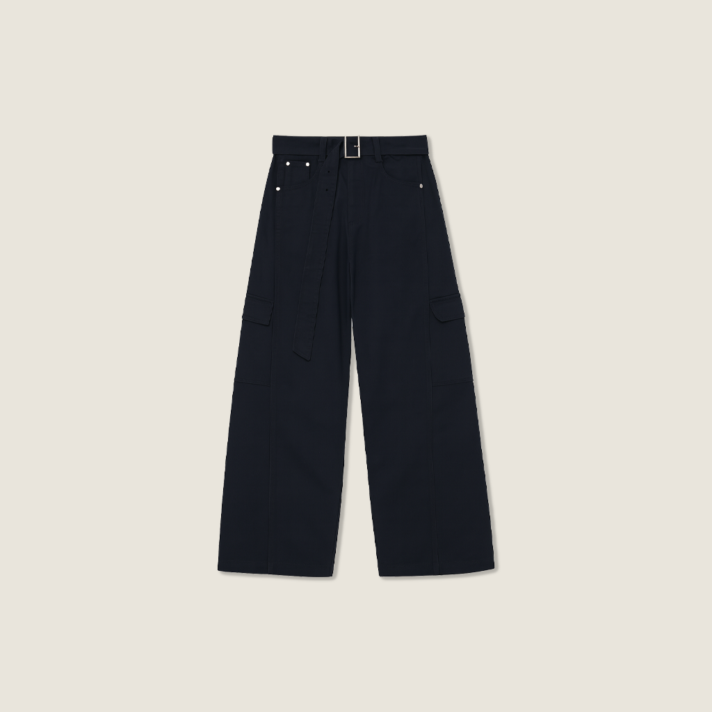 Women's High-Waisted Belted Cargo Pants-Trendy Utility Style with Wide Leg A10187