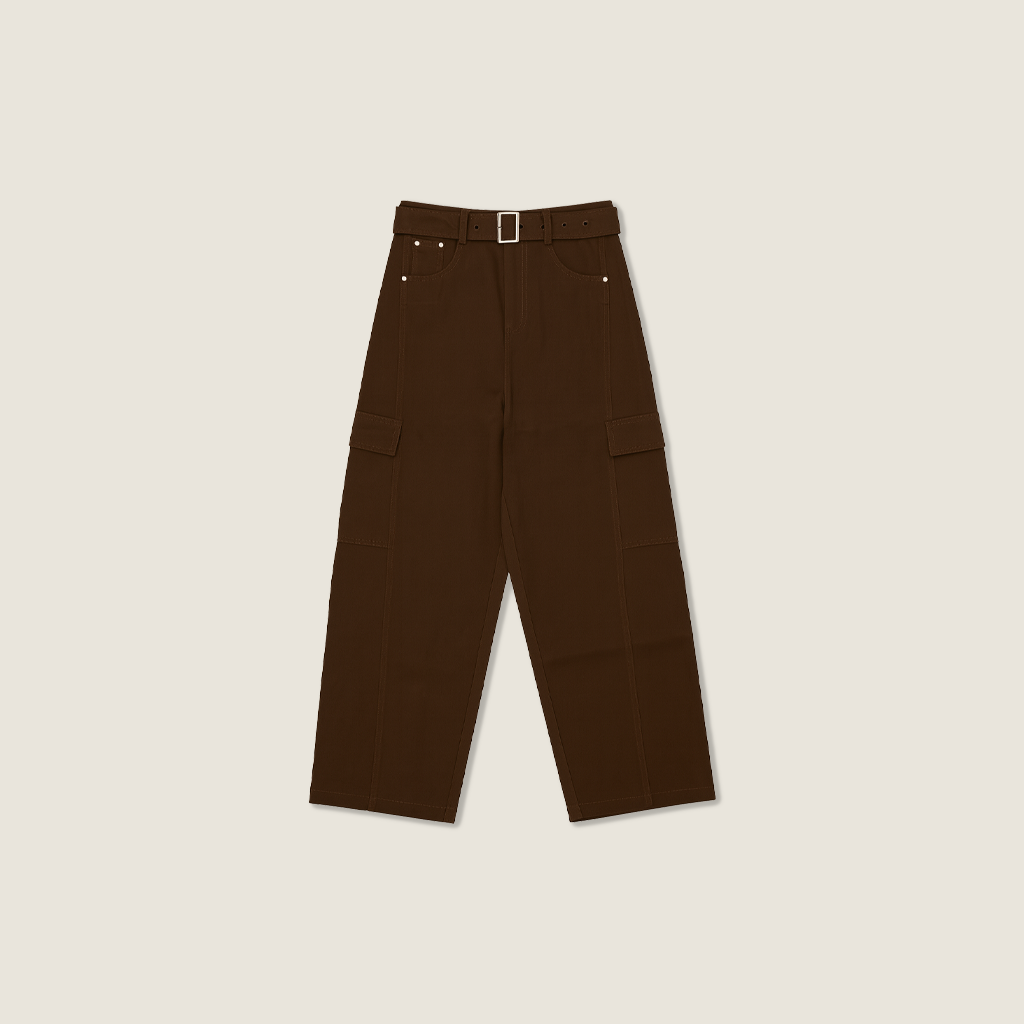 Women's High-Waisted Belted Cargo Pants-Trendy Utility Style with Wide Leg A10187
