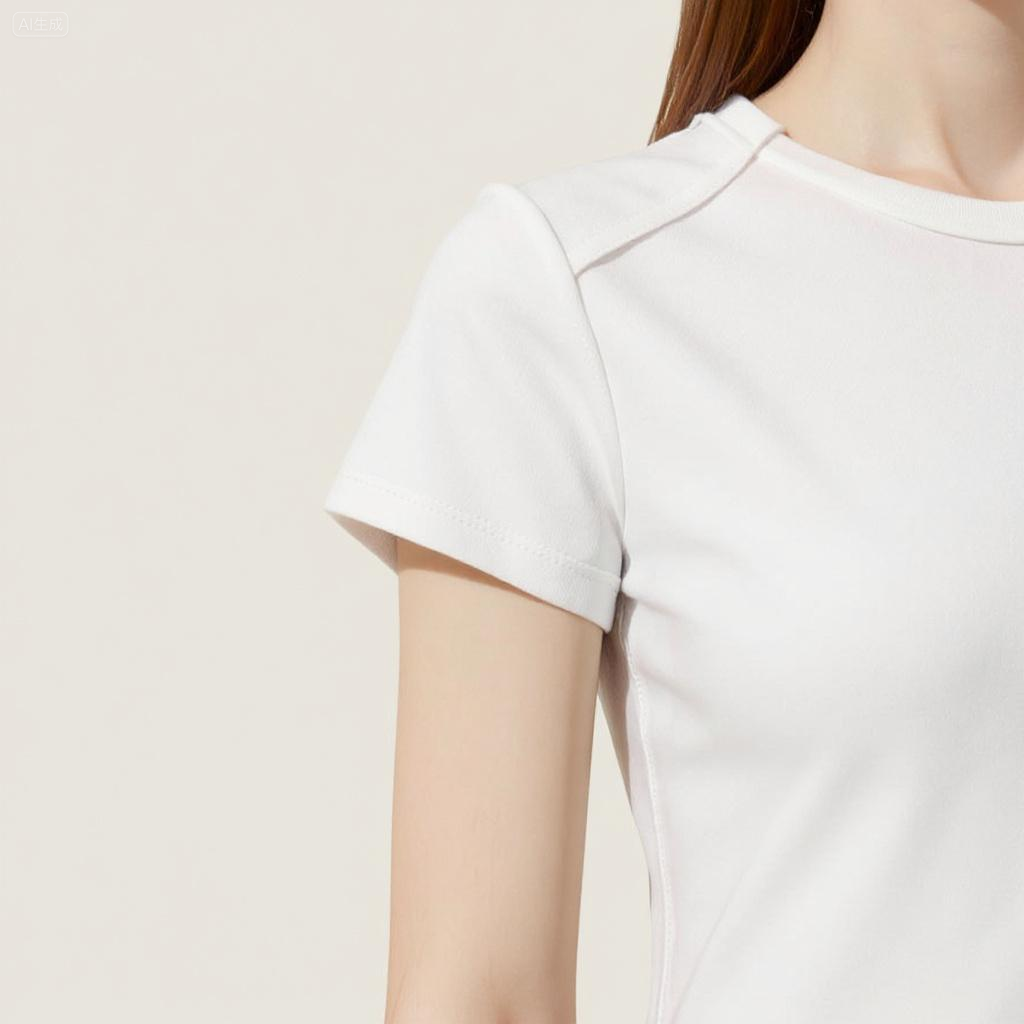 Women's Basic Fitted Crop Tee 3D Cut Clean Casual Style A10009