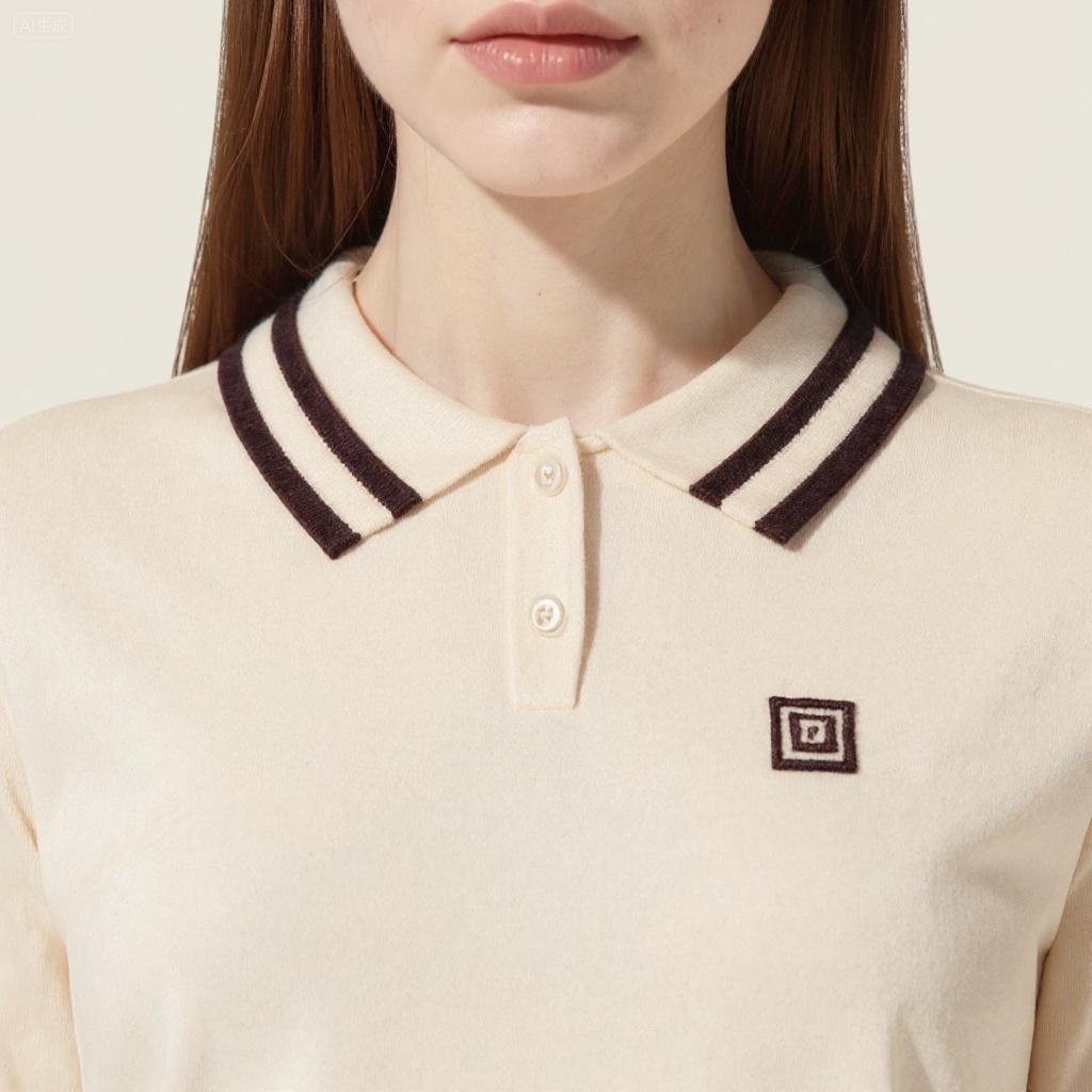 Women's Cropped Polo Sweater with Striped Collar and Cuffs-Trendy Preppy Style Knit Top A10047