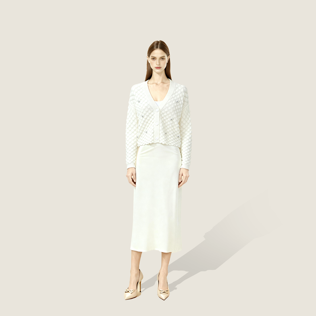 Petal Knit Cashmere Cardigan with Beaded Detail A10404
