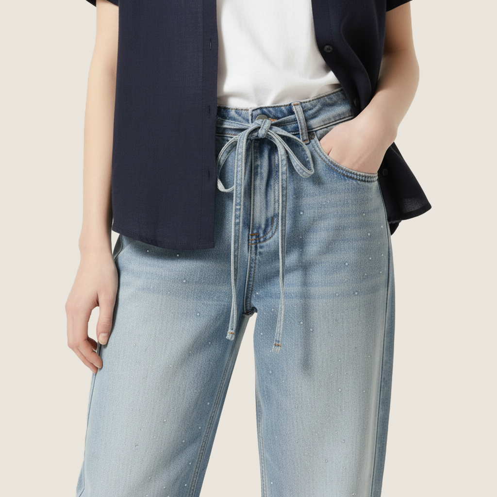 Rhinestone-Accent Loose Denim Pants A10093