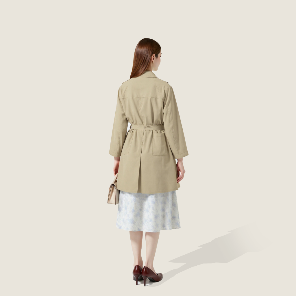 Women's Belted Trench Coat-Trendy Single-Breasted Lapel Mid Length Outerwear A10165