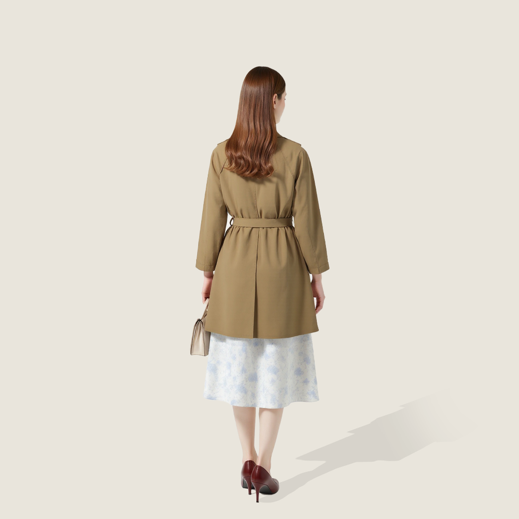 Women's Belted Trench Coat-Trendy Single-Breasted Lapel Mid Length Outerwear A10165