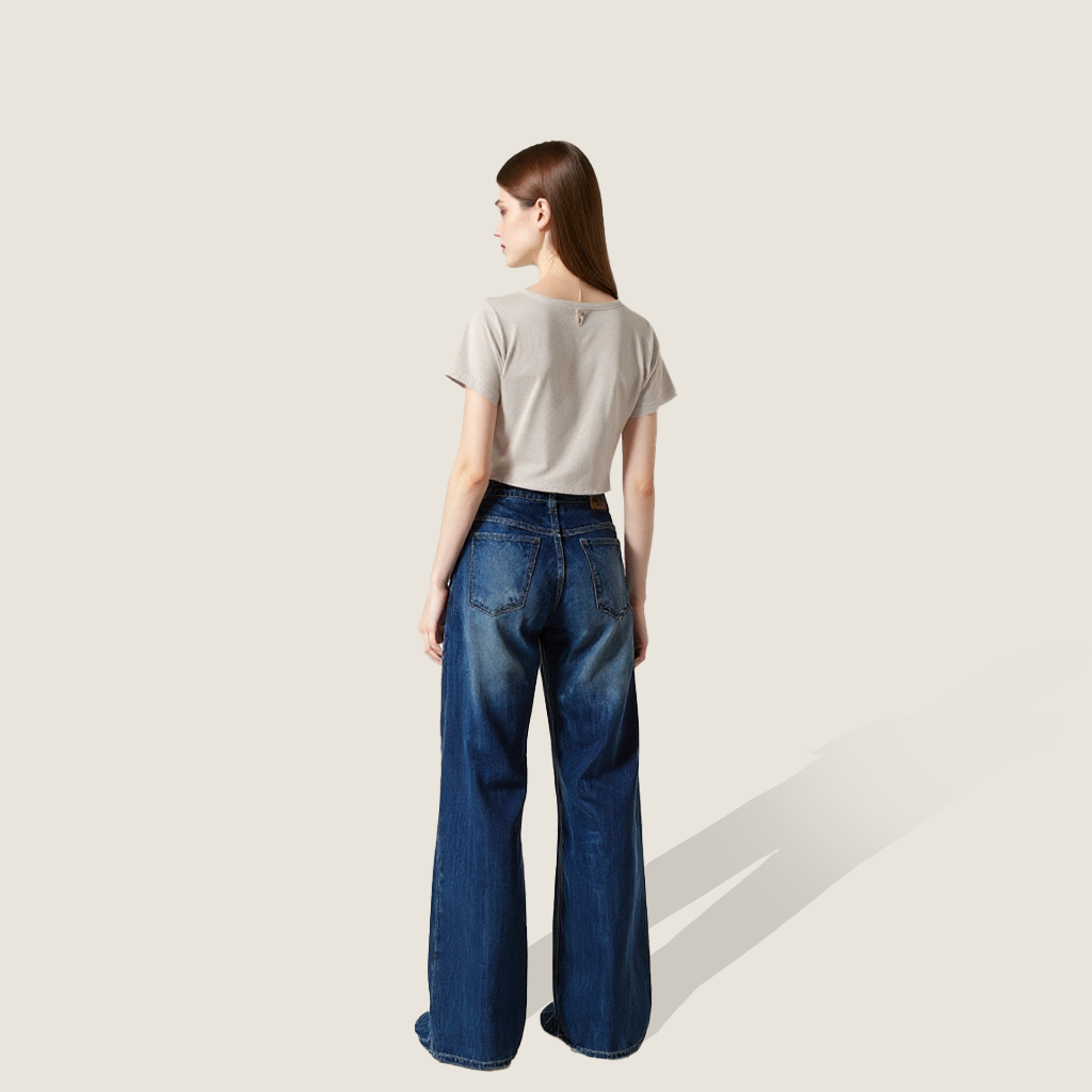 Women's Trendy Vintage Denim Baggy High Waisted Wide-Leg Pants A10175