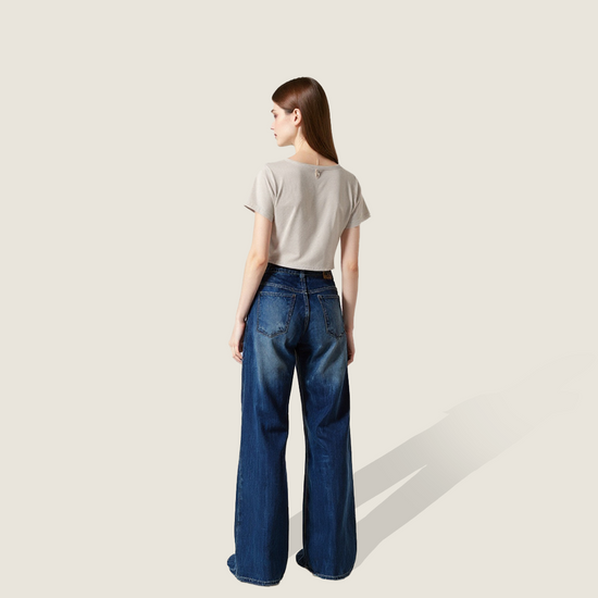 Women's Trendy Vintage Denim Baggy High Waisted Wide-Leg Pants A10175