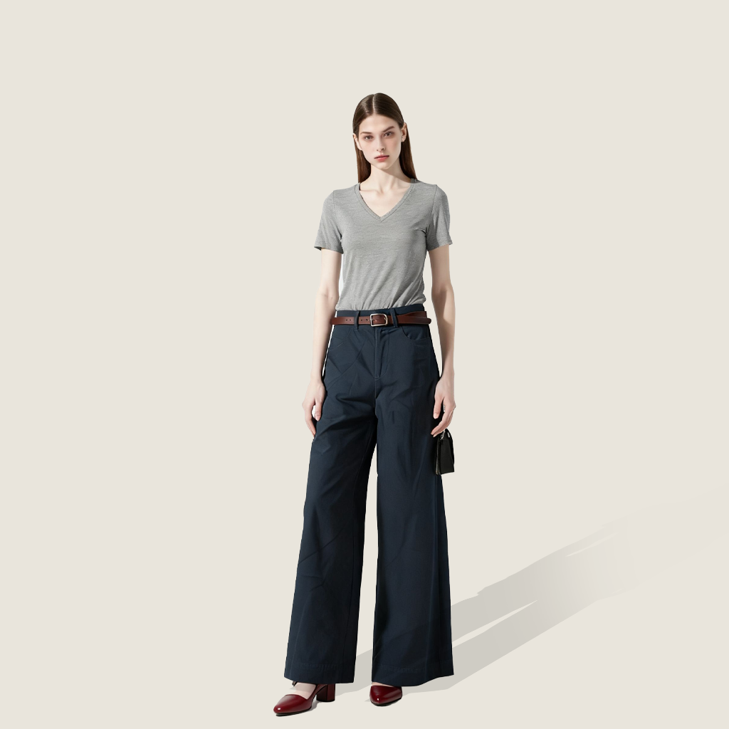 Women's Casual Wide-Leg Pants with Belt A10182