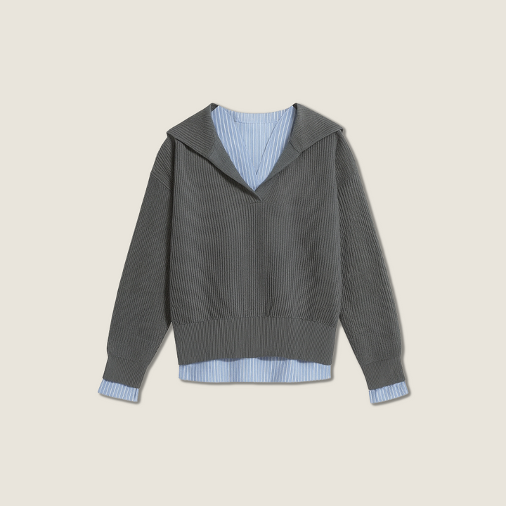 Women's Layered Collar Knit Sweater-Sophisticated & Intellectually Chic Design A10185
