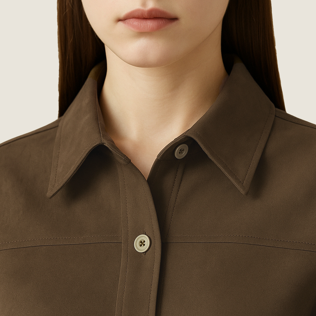 Women's Suede Button Front Collared Belted Shirt Jacket A10233