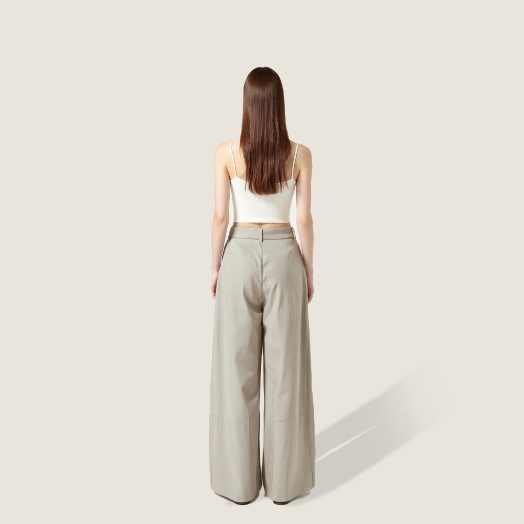 Women's High-Waisted Wide-Leg Pants with Pleated Detail A10234