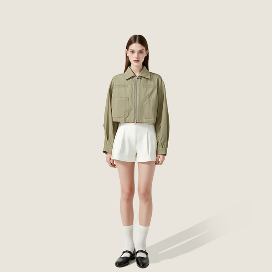 Women's Cropped Zip-Up Jacket with Pockets A10265
