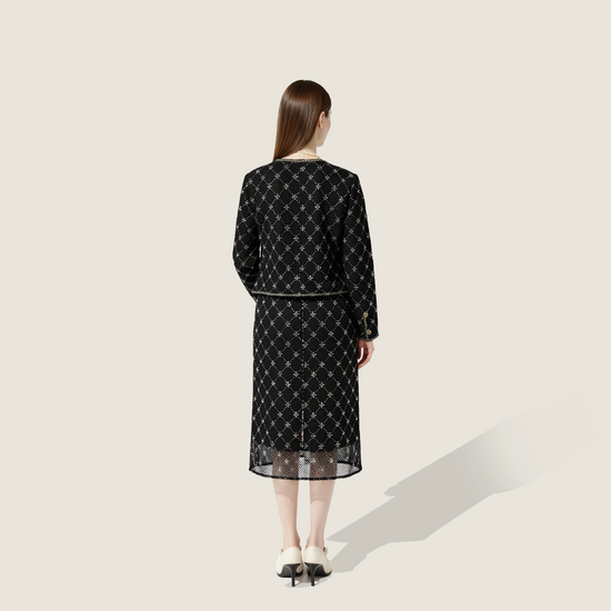 Embroidered Tweed Jacket and Matching Midi Skirt A10411