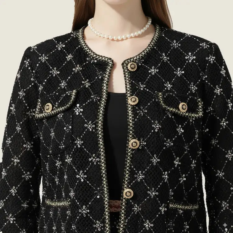 Embroidered Tweed Jacket and Matching Midi Skirt A10411