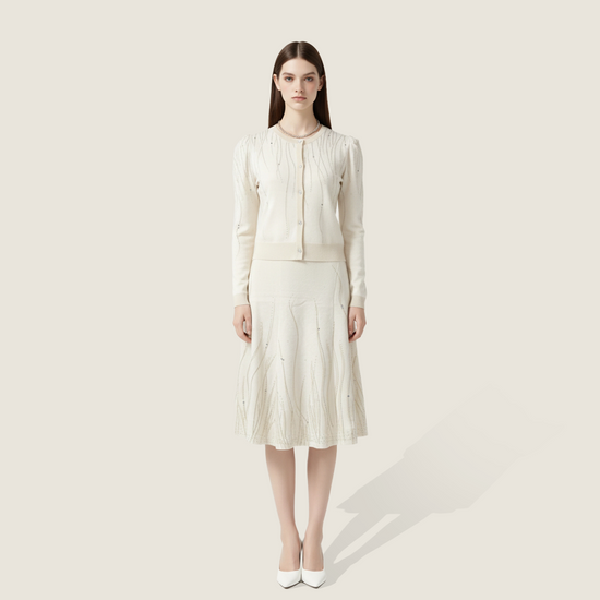 Embelished Puff Shoulder Cardigan Set - M31N