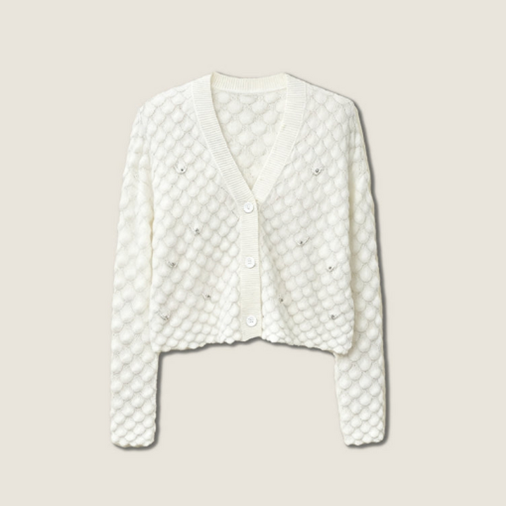 Petal Knit Cashmere Cardigan with Beaded Detail A10404