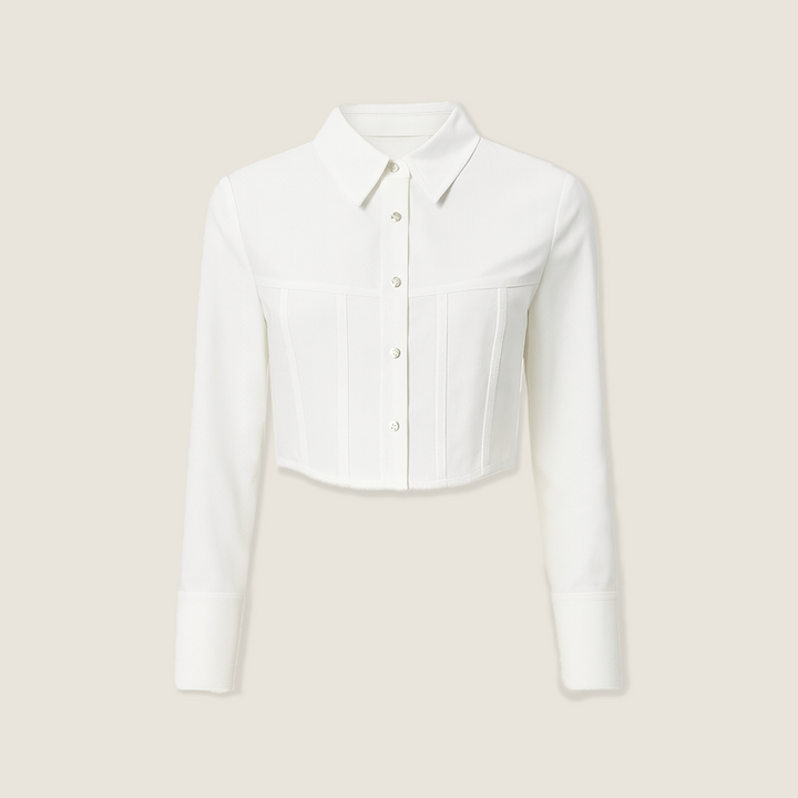 Women's Cropped Button-Down Shirt-Trendy Long Sleeve Collared Corset Top A10011