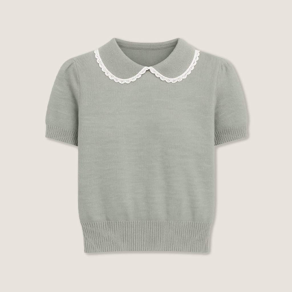 Knit Lace-Collar Top A10017