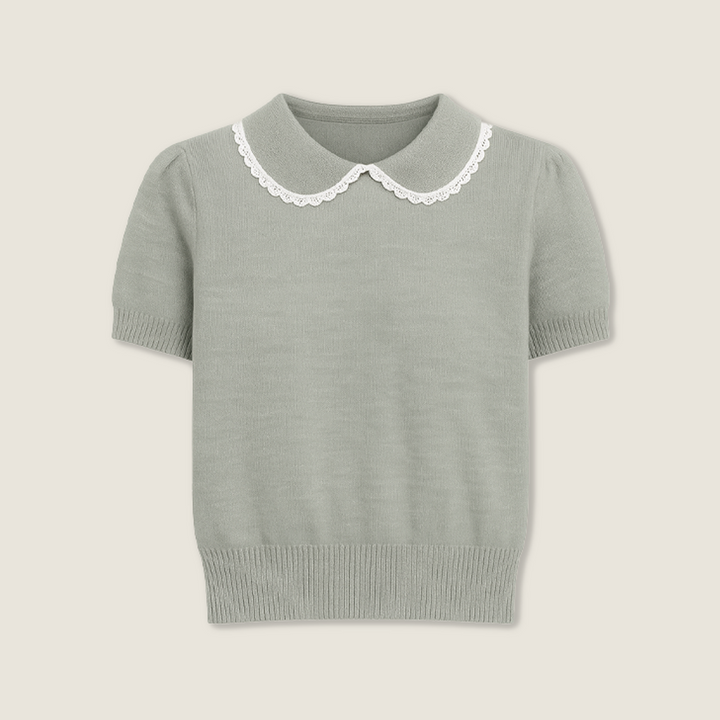 Knit Lace-Collar Top A10017