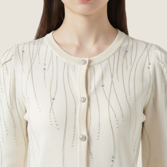 Embelished Puff Shoulder Cardigan Set - M31N