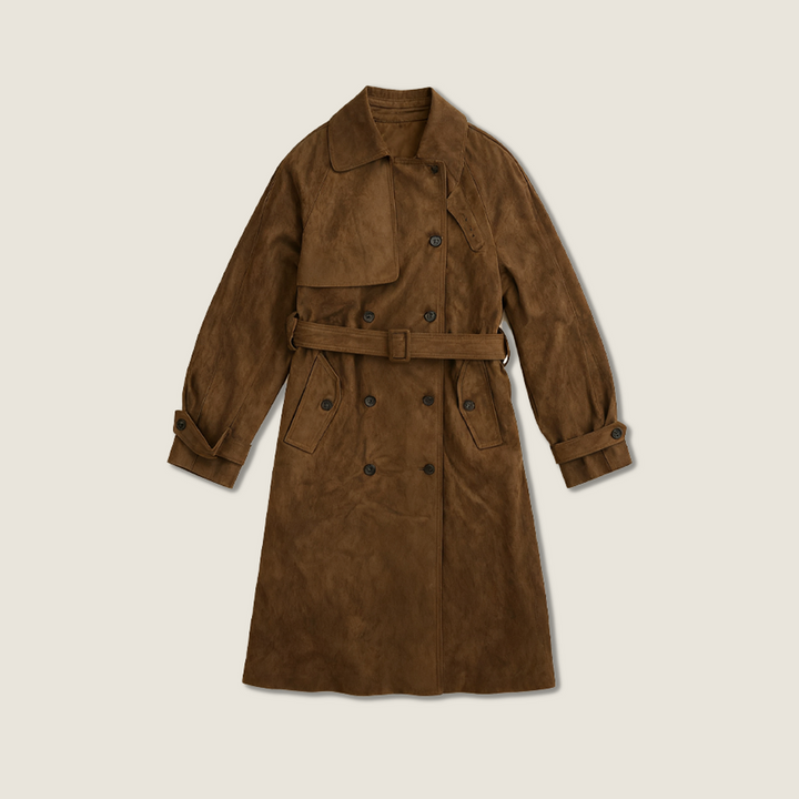 Double-Breasted Suede Coat A10420