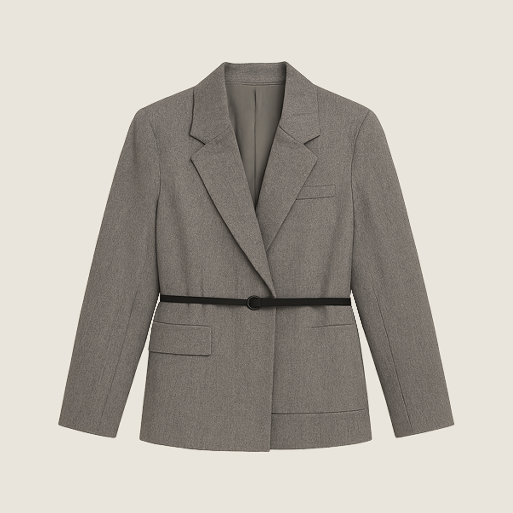 Tailored Wool Belted Suit Two-Piece Set A10218