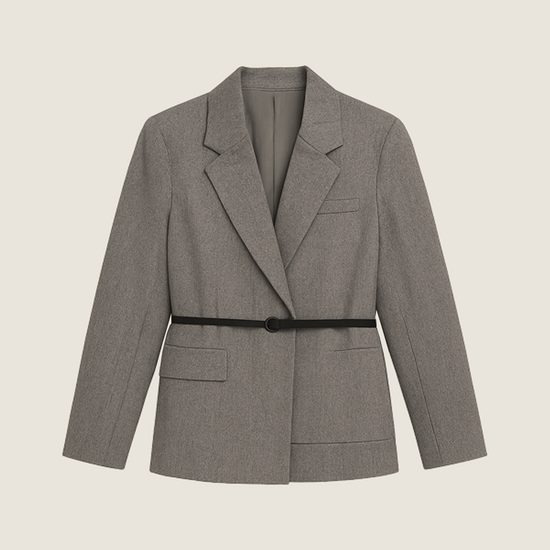 Tailored Wool Belted Suit Two-Piece Set A10218
