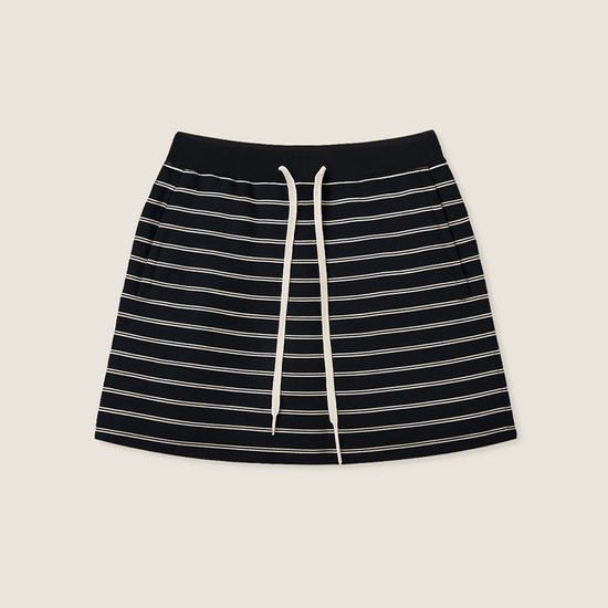 Women's Black and White Striped Drawstring Mini Skirt-Trendy Casual High-Waisted Skirt A10056