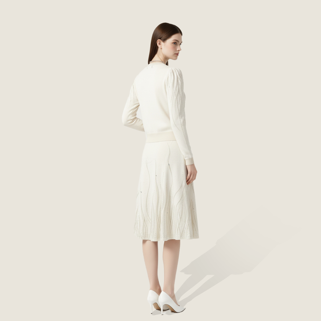 Embelished Puff Shoulder Cardigan Set - M31N