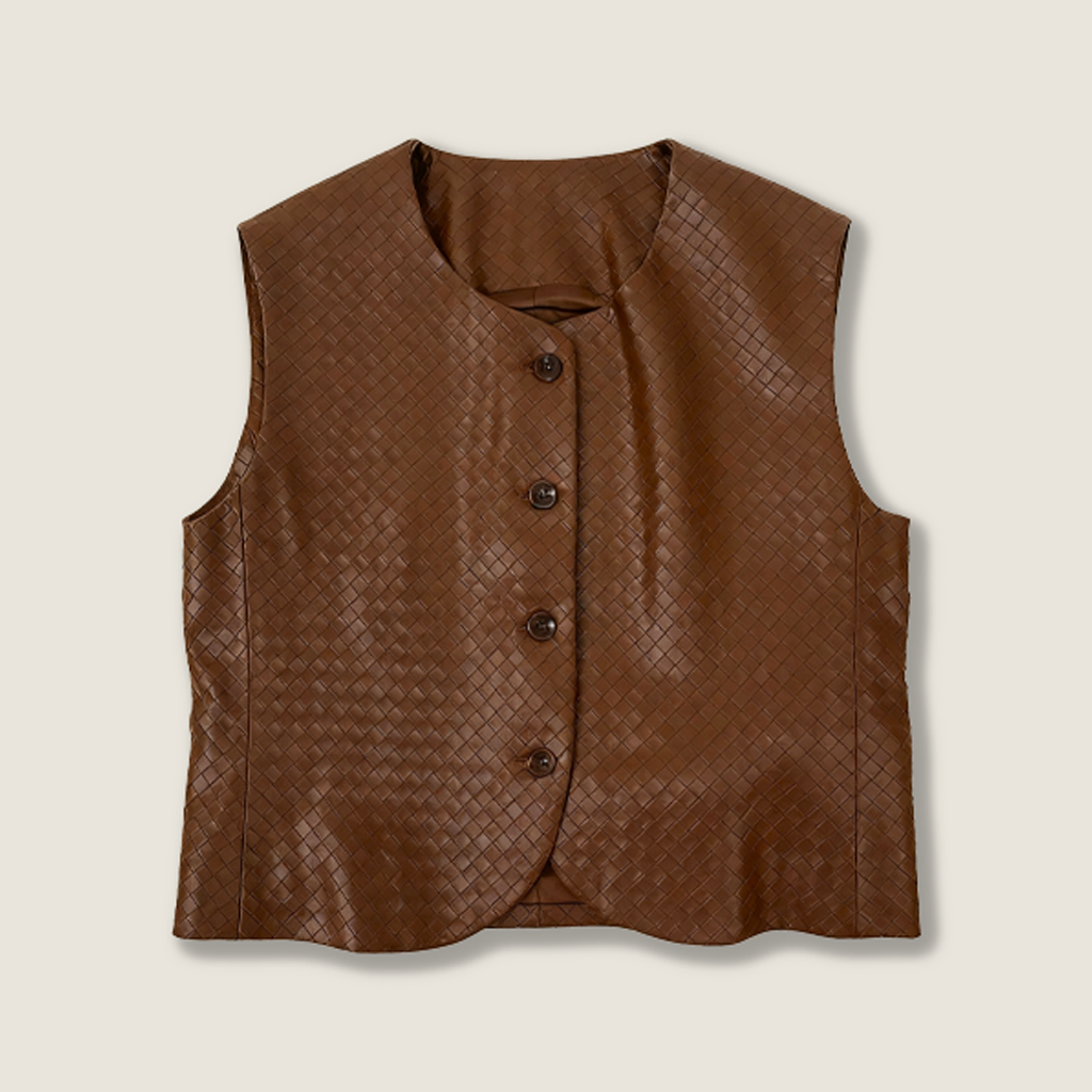 Woven Genuine Leather Vest A10419