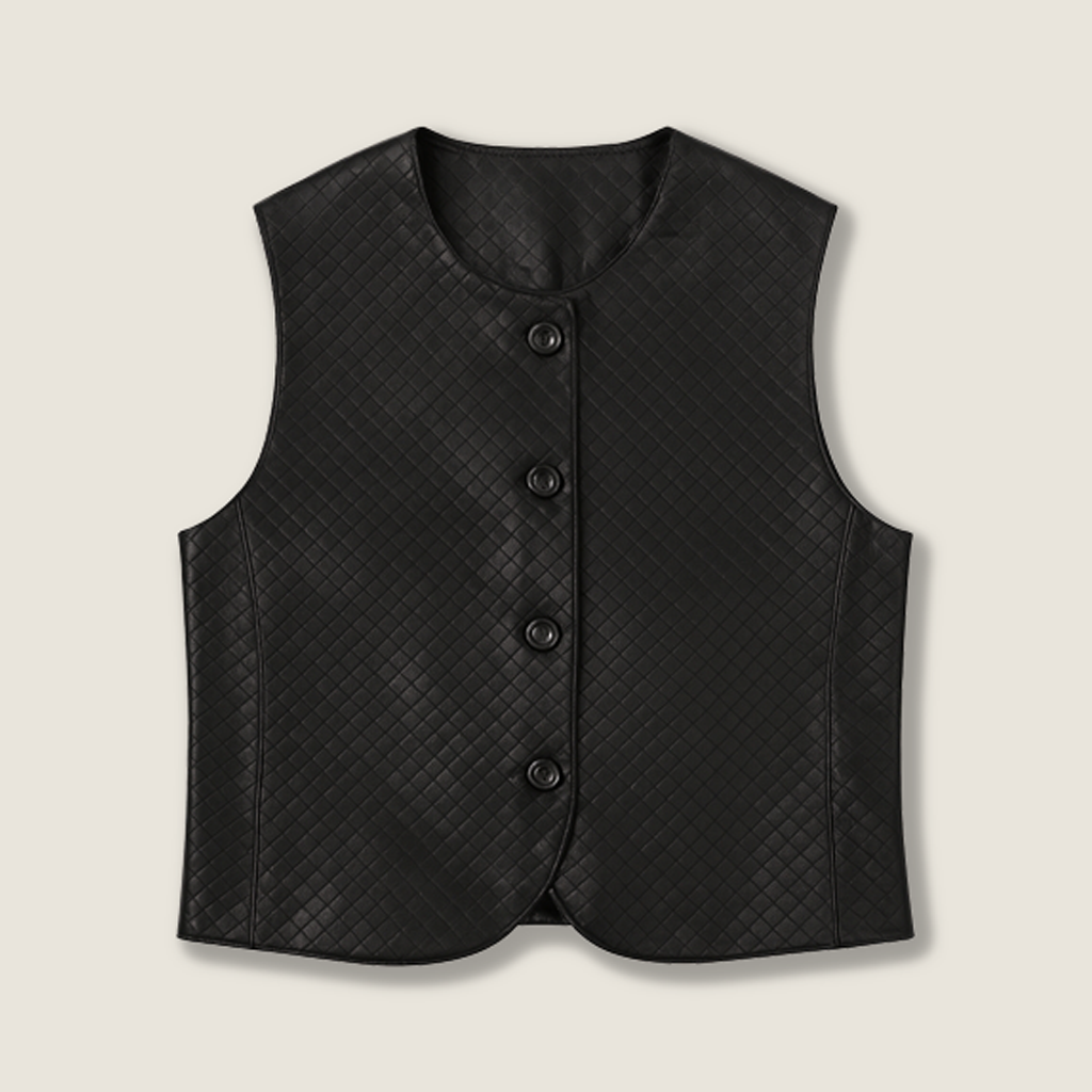Woven Genuine Leather Vest A10419
