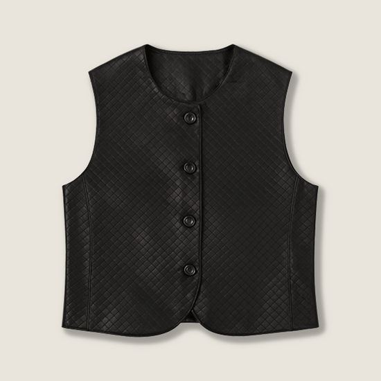 Woven Genuine Leather Vest A10419