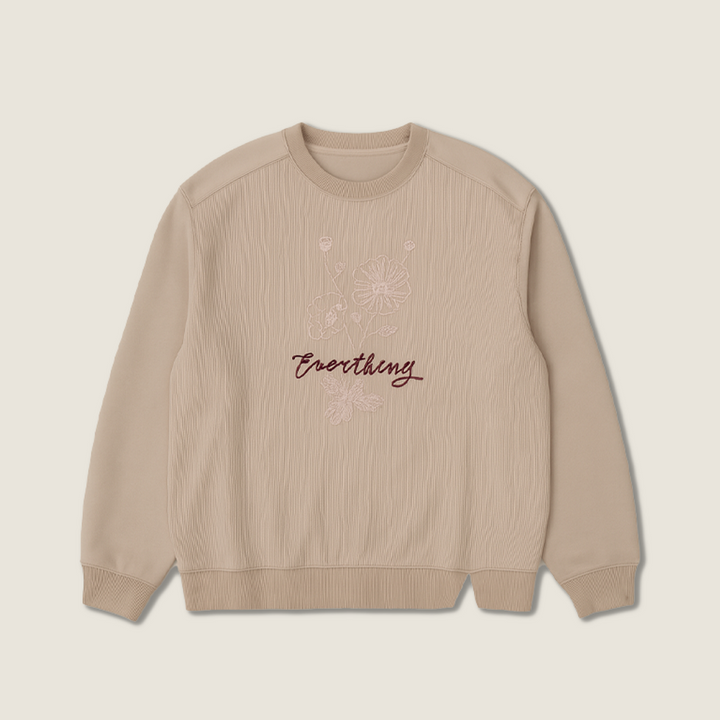 Women's Crew Neck Sweatshirt with Floral Embroidery and Lettering-Trendy Casual Pullover A10209