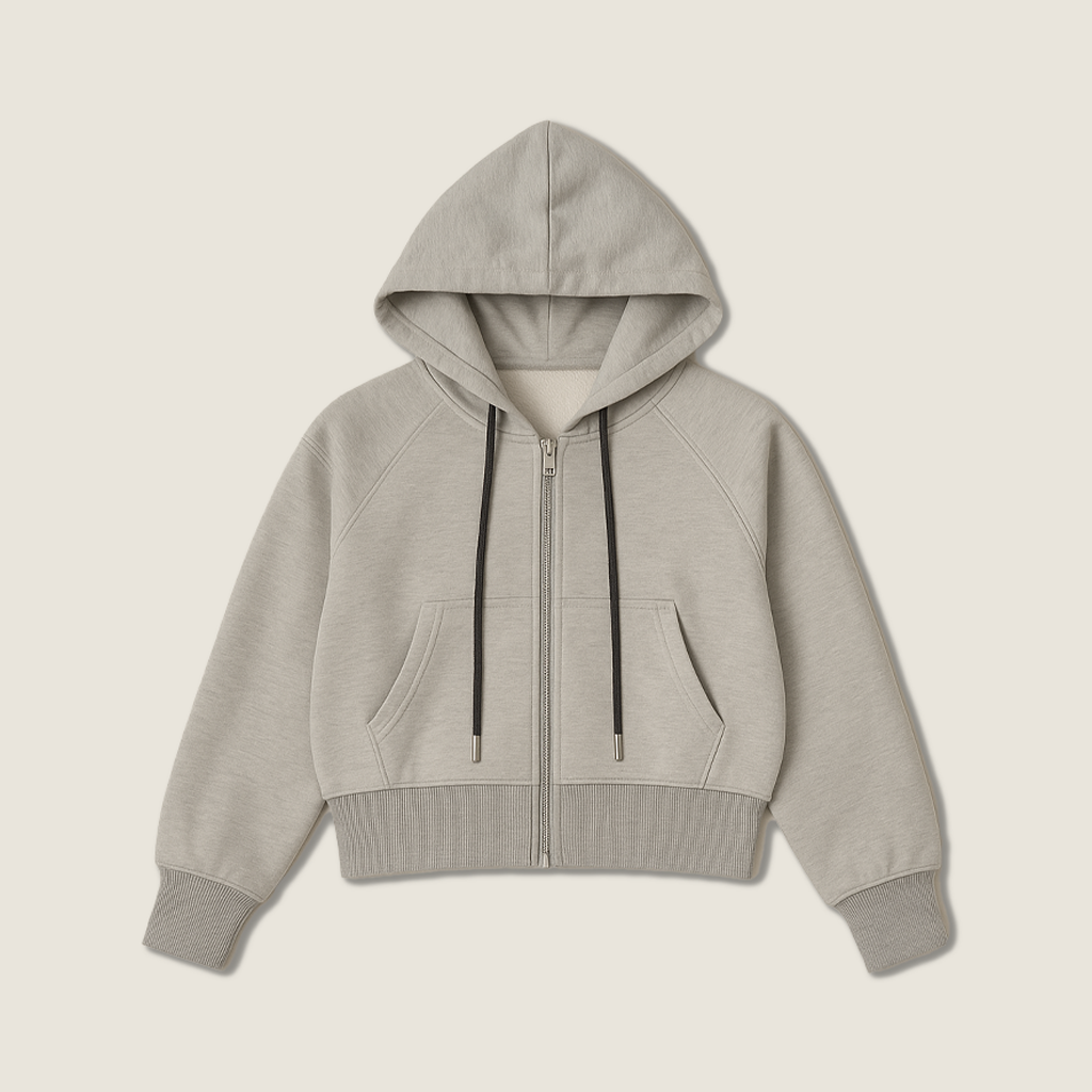 Women's Casual Long Sleeve Drawstring Cropped Zip-Up Hooded Sweatshirt A10240