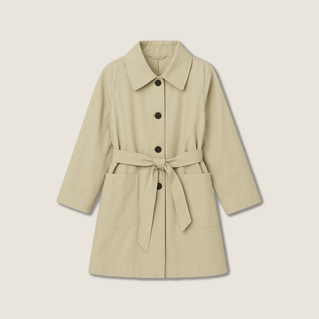 Women's Belted Trench Coat-Trendy Single-Breasted Lapel Mid Length Outerwear A10165