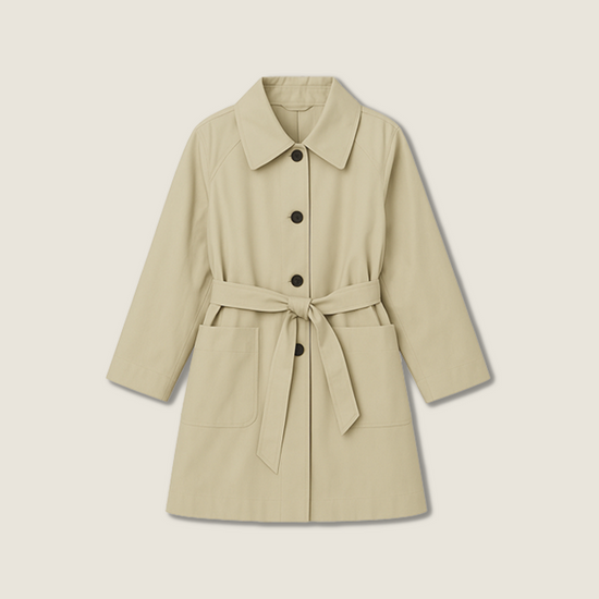 Women's Belted Trench Coat-Trendy Single-Breasted Lapel Mid Length Outerwear A10165