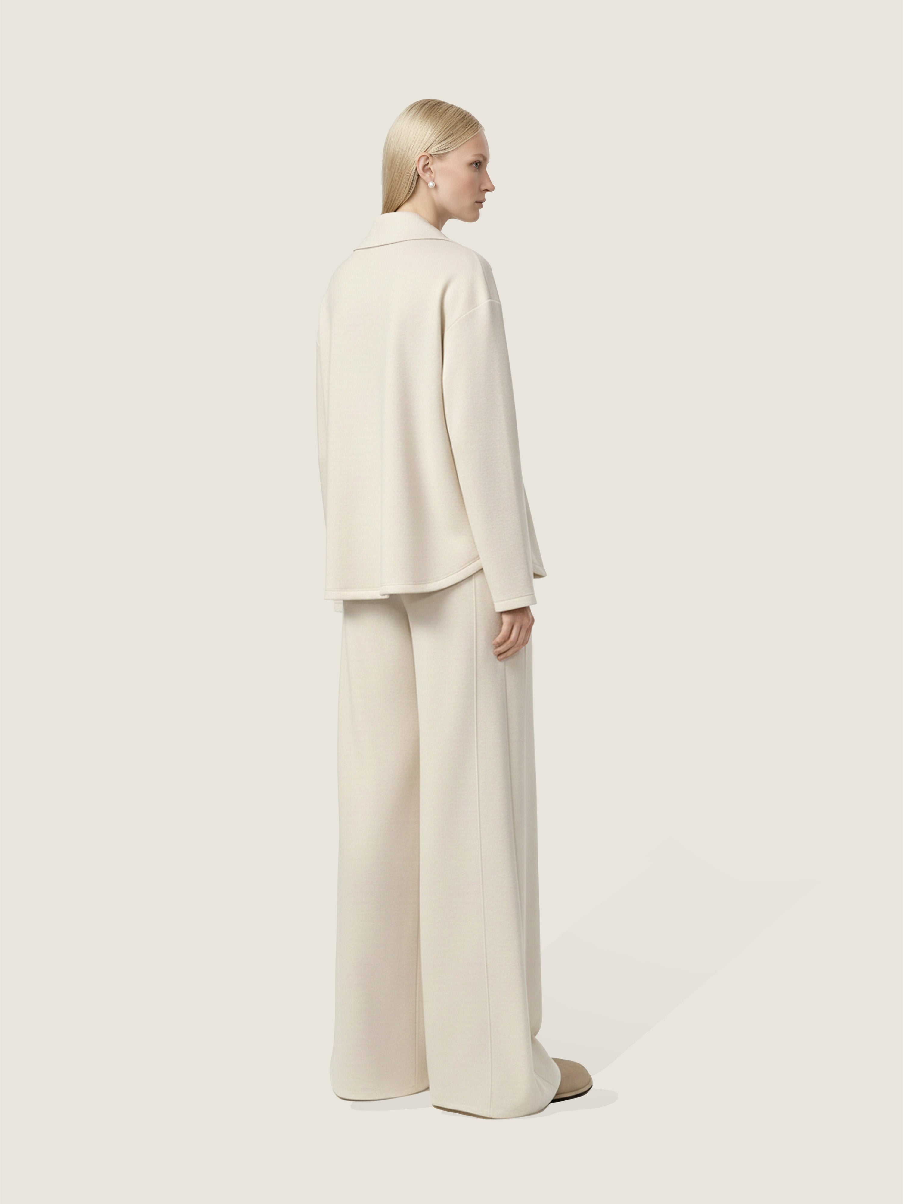 Collared Knit Pullover and Wide-Leg Pants Set M31N