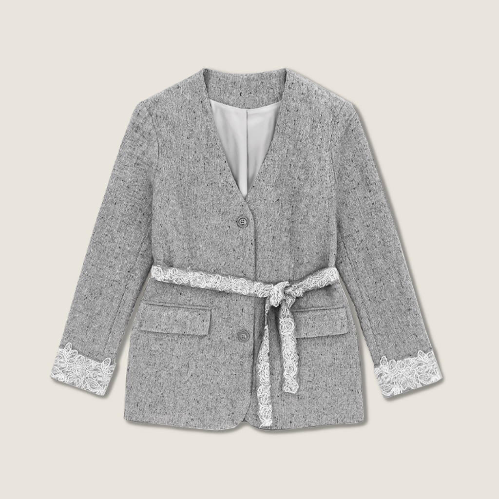 Tweed Jacket with Lace Trim and Mini Skirt - M31N