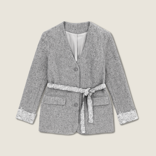 Tweed Jacket with Lace Trim and Mini Skirt - M31N