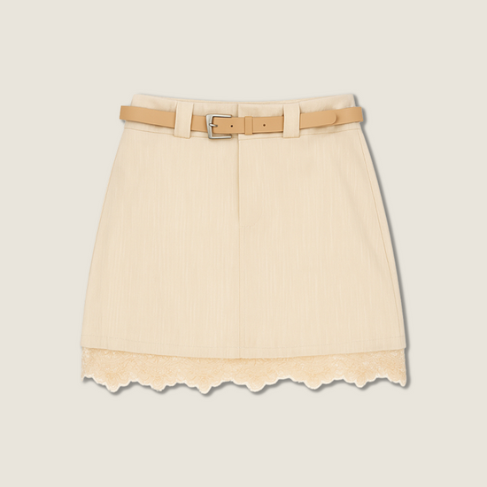 Women's Mini Skirt with Lace Trim and Belt A10371