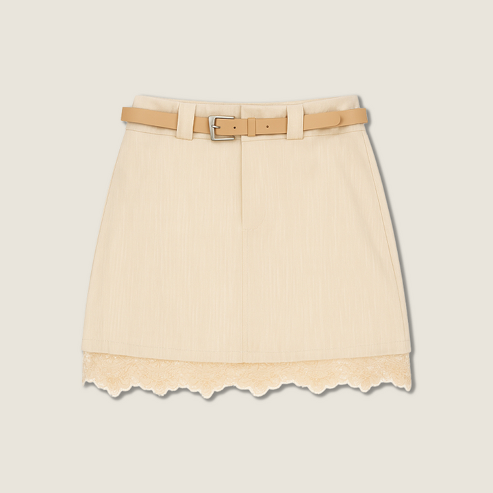 Women's Mini Skirt with Lace Trim and Belt A10371