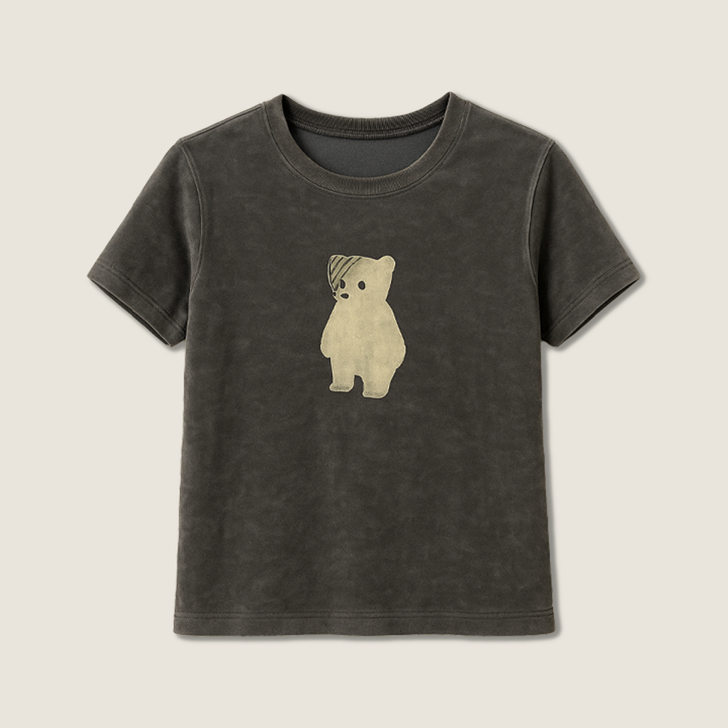 Women's Velvet Short-Sleeve T-Shirt with Cute Bear Graphic A10267