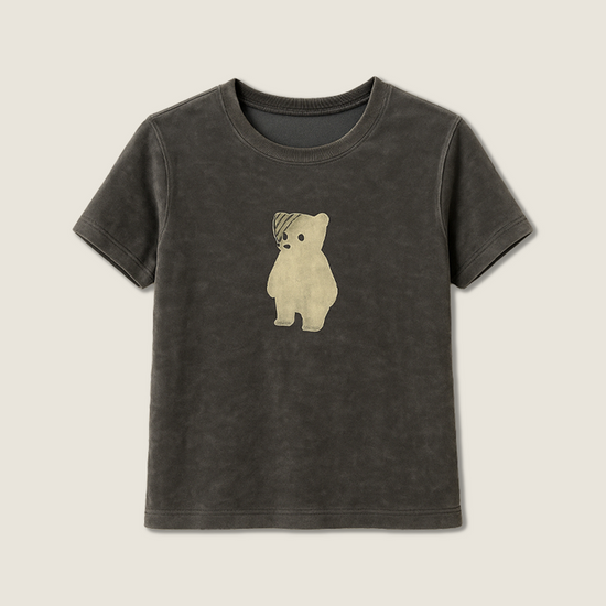 Women's Velvet Short-Sleeve T-Shirt with Cute Bear Graphic A10267