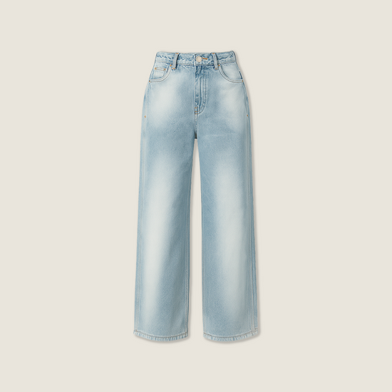 Women's Loose Wide Leg Denim Jeans with Back Embroidery A10039