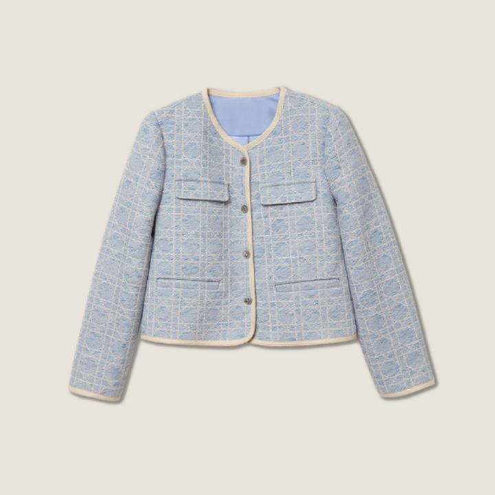 Women's Plaid Elegant Patterned Cropped-Trendy Button-Up Long Sleeve Coat A10204