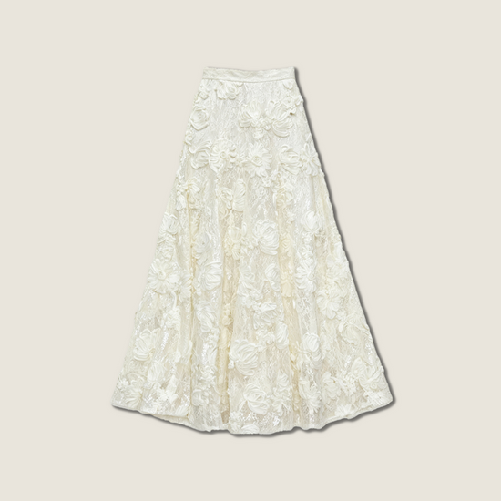 Textured Floral Lace Flared Skirt A10405