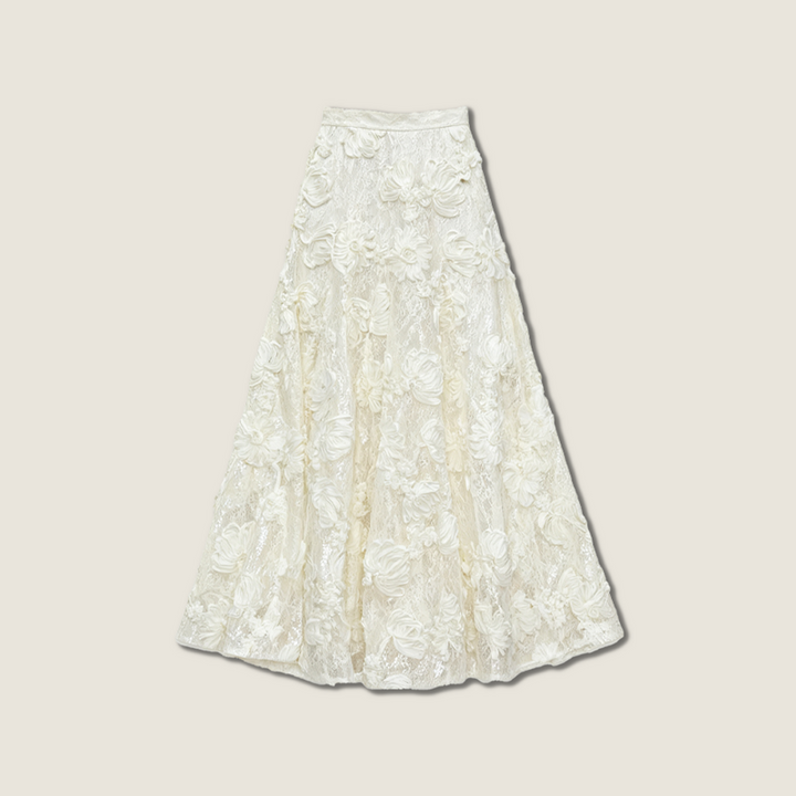 Textured Floral Lace Flared Skirt A10405